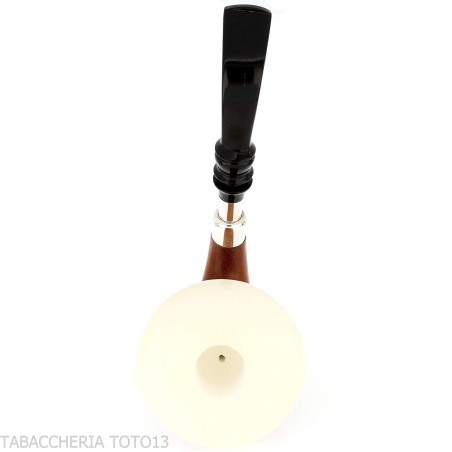 Traditional African Okoumé wood calabash with silver ferrule and flock - Tobacco Pipes - Wood, Sea foam - seppiolite