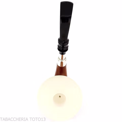 Traditionelle afrikanische Kalebasse aus Okoumé-Holz mit Silberzwinge und Flock - Tabakpfeifen