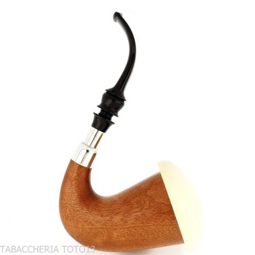 Traditional African Okoumé wood calabash with silver ferrule and flock - Tobacco Pipes - Wood, Sea foam - seppiolite