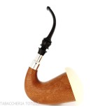 Traditional African Okoumé wood calabash with silver ferrule and flock - Tobacco Pipes - Wood, Sea foam - seppiolite
