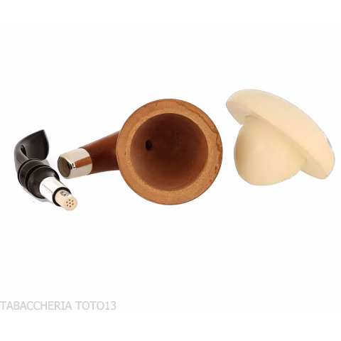 Calabash tradizionale in legno Okoumé africano con ghiera e flock in argento - Pipe