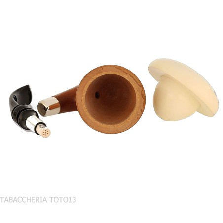Traditional African Okoumé wood calabash with silver ferrule and flock - Tobacco Pipes - Wood, Sea foam - seppiolite