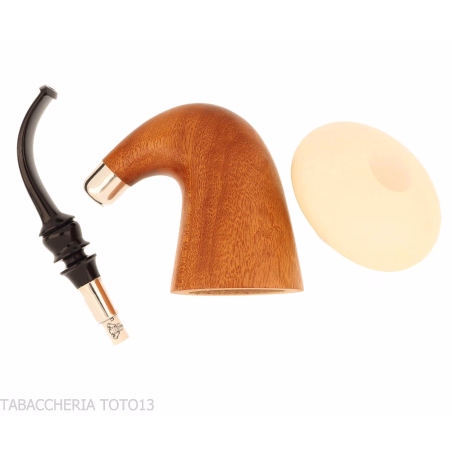 Traditional African Okoumé wood calabash with silver ferrule and flock - Tobacco Pipes - Wood, Sea foam - seppiolite