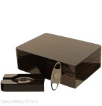 Scatola asimmetrica umidificata per sigari in noce lucido con accessori - Accessori Per Sigari