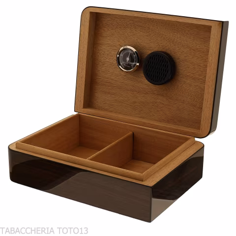 Asymmetrical Cigar Humidifier in Polished Walnut with Accessories - Accessories Cigar - Wood