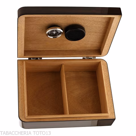 Scatola asimmetrica umidificata per sigari in noce lucido con accessori - Accessori Per Sigari