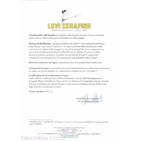 Grappa Levi Romano Della Donna Selvatica 81 Fiammifero Limited Edition Vol.50% Cl.70-Grappe