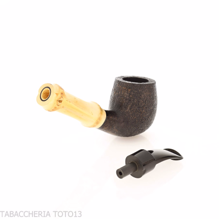 Tsuge Bamboo half bent black sandblasted tobacco pipe - Tobacco Pipes - Natural root