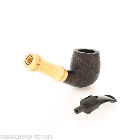 Tsuge Bamboo half bent pipa de tabaco con chorro de arena negro - Pipas de Tabaco