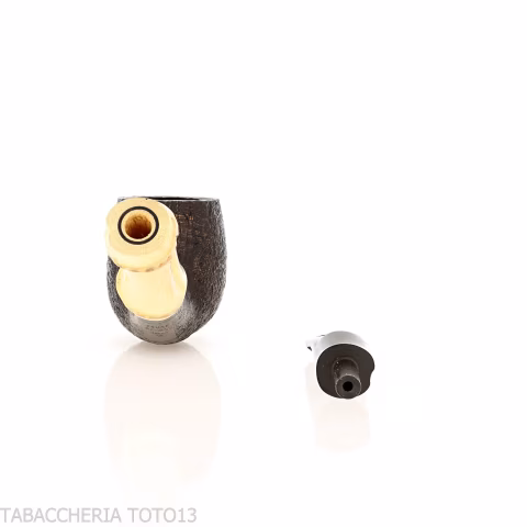 Tsuge Bamboo half bent Billiard sabbiata nera - Pipe