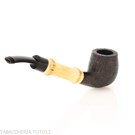 Tsuge Bamboo half bent pipa de tabaco con chorro de arena negro - Pipas de Tabaco