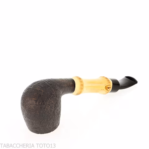 Tsuge Bamboo half bent Billiard sabbiata nera - Pipe