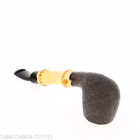 Tsuge Bamboo half bent black sandblasted tobacco pipe - Tobacco Pipes - Natural root