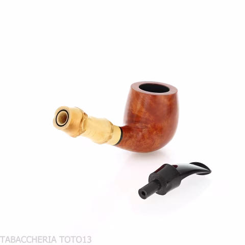 Tsuge Bamboo pipe half bent billiard light natural briar - Tobacco Pipes