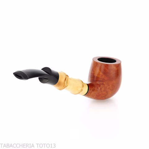 Tsuge Bamboo pipe half bent billiard light natural briar - Tobacco Pipes