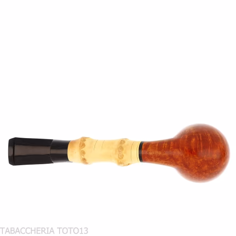 Tsuge Bamboo pipe half bent billiard light natural briar - Tobacco Pipes