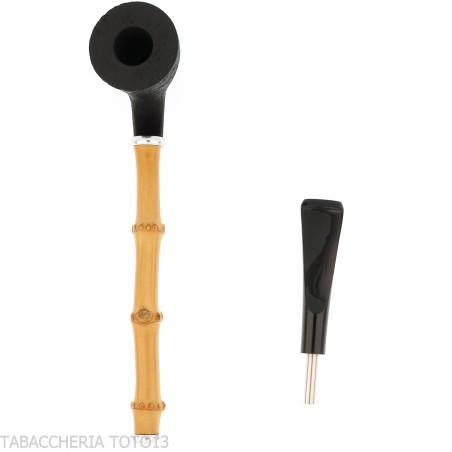 Tsuge Ichirin Bamboo Straight Doublin arenado negro con anillos - Pipas de Tabaco