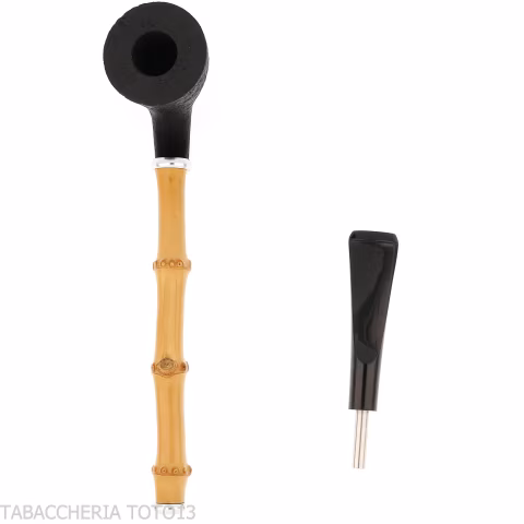 Tsuge Ichirin Bamboo Straight Doublin noir sablé avec anneaux - Pipe Pour le Tabac - Racine naturelle