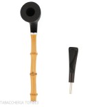 Tsuge Ichirin Bamboo Straight Doublin noir sablé avec anneaux - Pipe Pour le Tabac - Racine naturelle