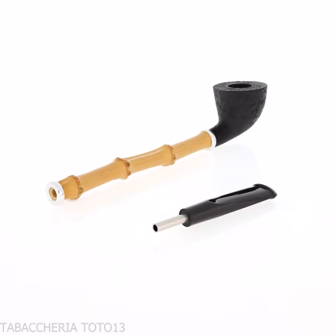 Tsuge Ichirin Bamboo Straight Doublin schwarz sandgestrahlt mit Ringen - Tabakpfeifen