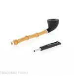 Tsuge Ichirin Bamboo Straight Doublin schwarz sandgestrahlt mit Ringen - Tabakpfeifen