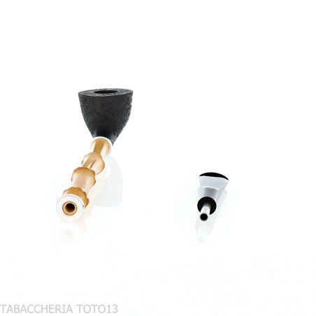 Tsuge Ichirin Bamboo Straight Doublin arenado negro con anillos - Pipas de Tabaco