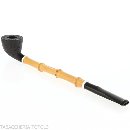 Tsuge Ichirin Bamboo Straight Doublin arenado negro con anillos - Pipas de Tabaco