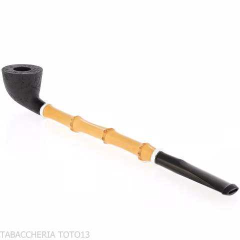 Tsuge Ichirin Bamboo Straight Doublin sabbiata nera con ghiere - Pipe