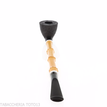 Tsuge Ichirin Bamboo Straight Doublin arenado negro con anillos - Pipas de Tabaco