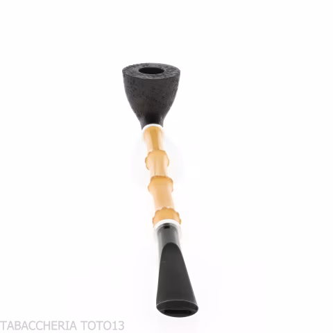 Tsuge Ichirin Bamboo Straight Doublin noir sablé avec anneaux - Pipe Pour le Tabac - Racine naturelle