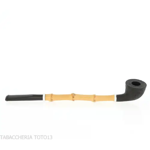 Tsuge Ichirin Bamboo Straight Doublin black sandblasted with rings - Tobacco Pipes - Natural root