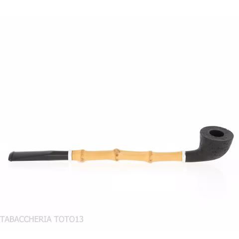 Tsuge Ichirin Bamboo Straight Doublin schwarz sandgestrahlt mit Ringen - Tabakpfeifen