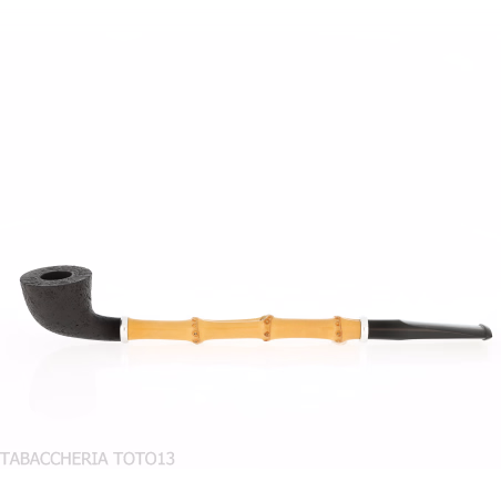 Tsuge Ichirin Bamboo Straight Doublin arenado negro con anillos - Pipas de Tabaco