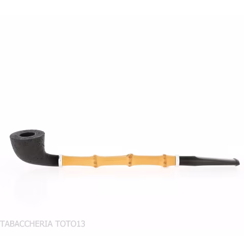 Tsuge Ichirin Bamboo Straight Doublin sabbiata nera con ghiere - Pipe