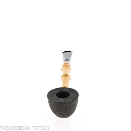 Tsuge Ichirin Bamboo Straight Doublin arenado negro con anillos - Pipas de Tabaco