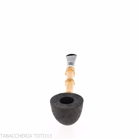 Tsuge Ichirin Bamboo Straight Doublin black sandblasted with rings - Tobacco Pipes - Natural root