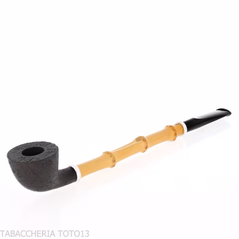 Tsuge Ichirin Bamboo Straight Doublin sabbiata nera con ghiere - Pipe