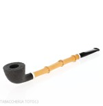 Tsuge Ichirin Bamboo Straight Doublin black sandblasted with rings - Tobacco Pipes - Natural root