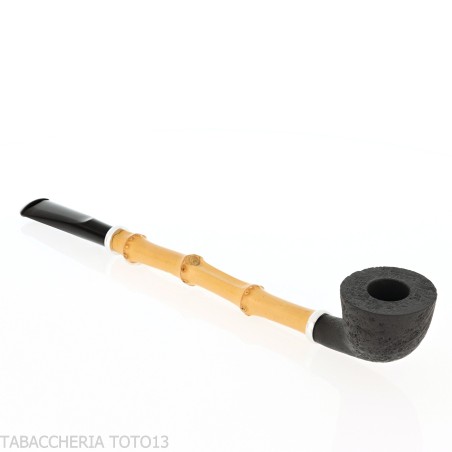 Tsuge Ichirin Bamboo Straight Doublin arenado negro con anillos - Pipas de Tabaco