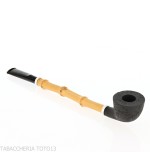 Tsuge Ichirin Bamboo Straight Doublin sabbiata nera con ghiere - Pipe