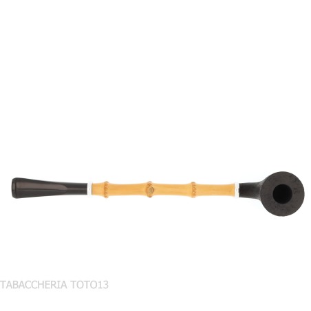 Tsuge Ichirin Bamboo Straight Doublin arenado negro con anillos - Pipas de Tabaco
