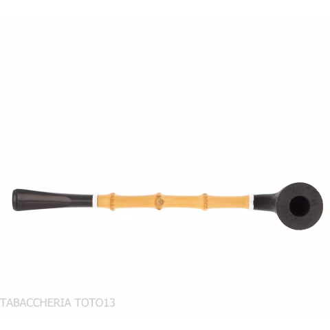 Tsuge Ichirin Bamboo Straight Doublin black sandblasted with rings - Tobacco Pipes - Natural root