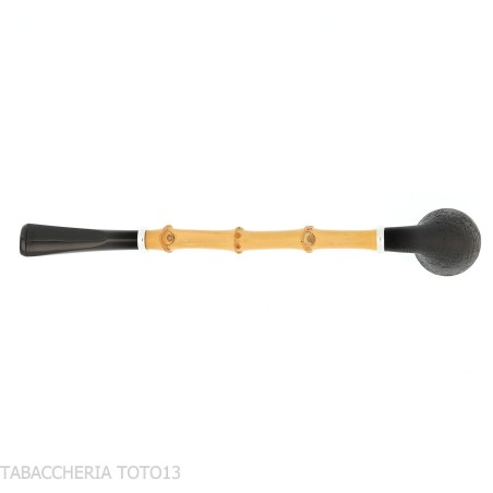 Tsuge Ichirin Bamboo Straight Doublin arenado negro con anillos - Pipas de Tabaco