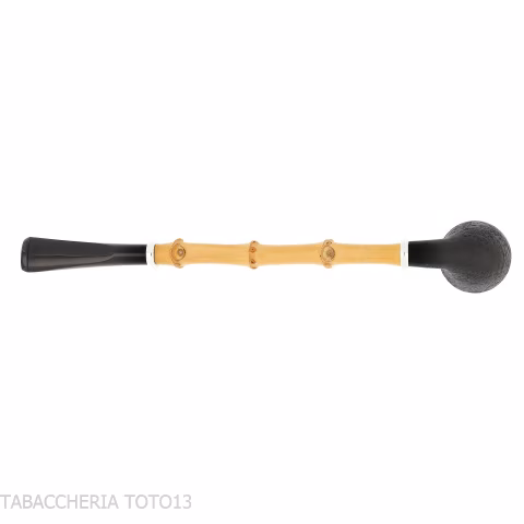 Tsuge Ichirin Bamboo Straight Doublin noir sablé avec anneaux - Pipe Pour le Tabac - Racine naturelle