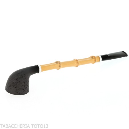 Tsuge Ichirin Bamboo Straight Doublin arenado negro con anillos - Pipas de Tabaco