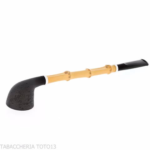 Tsuge Ichirin Bamboo Straight Doublin sabbiata nera con ghiere - Pipe