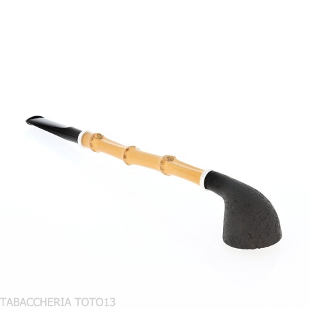 Tsuge Ichirin Bamboo Straight Doublin arenado negro con anillos - Pipas de Tabaco
