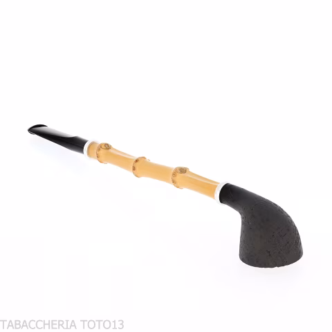 Tsuge Ichirin Bamboo Straight Doublin noir sablé avec anneaux - Pipe Pour le Tabac - Racine naturelle