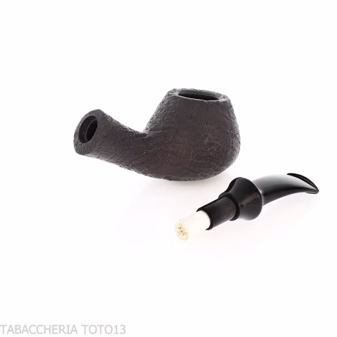 Tsuge Kaga 901 G9 Bent Brandy Black Sandblasted Briar with 9mm Filter - Tobacco Pipes - Natural root
