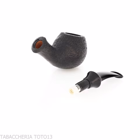 Tsuge Kaga 904 bent Apple schwarz geschliffener Bruyère mit 9 mm Filter - Tabakpfeifen